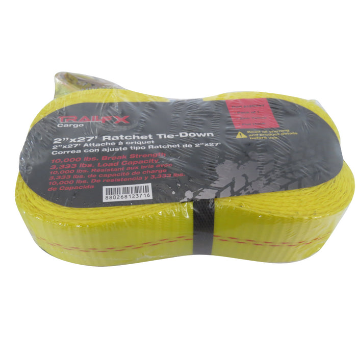 TrailFX Cargo Tie Down 27 Ft 3333 Lb Load 10K Lb Break Cap W/Ratchet Yellow Single Model A12029Y