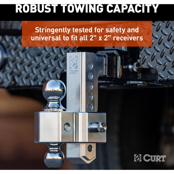 CURT AlumaLite Adjustable Aluminum Trailer Hitch with Dual Ball, 7-1/2" Drop, 12,500 lbs. GTW, 2" & 2-5/16" Balls Model 45365