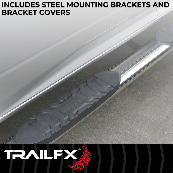 TrailFX 4" Oval Bent Step Nerf Bars W/ Step Pads Polished Stainless Steel Model A1019S