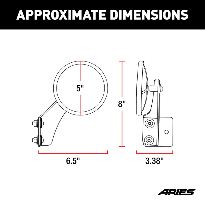 ARIES Offroad Jeep Wrangler Tube Door Mirrors (2-Pack) Model 3500300