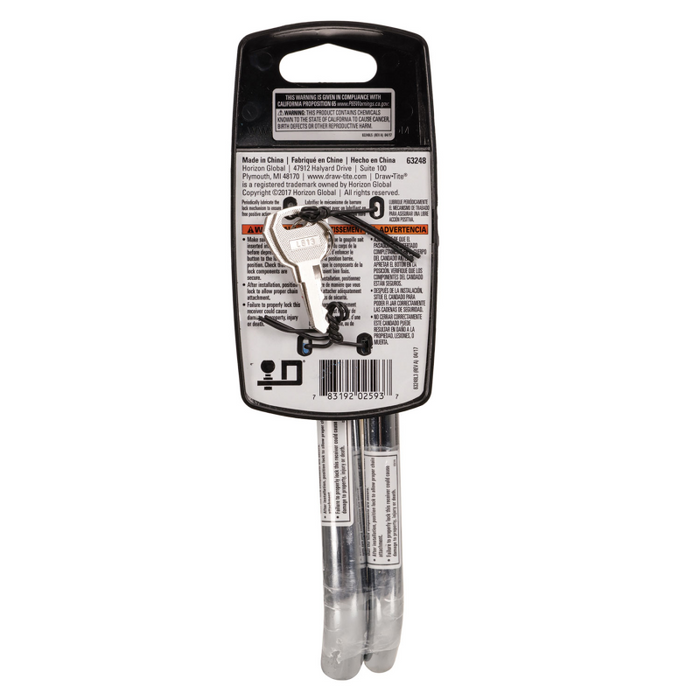Draw-Tite Trailer Hitch Lock - 1-1/4 in. & 2 in. Square Receivers, 1/2 in. & 5/8 in. Pin Diameter, Dogbone Style Model 63248