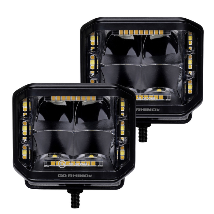 Go Rhino Blackout Series SIDELINE 4x3 LED Cube Spot Lights, W/Amber LED's Model 750700322SCS