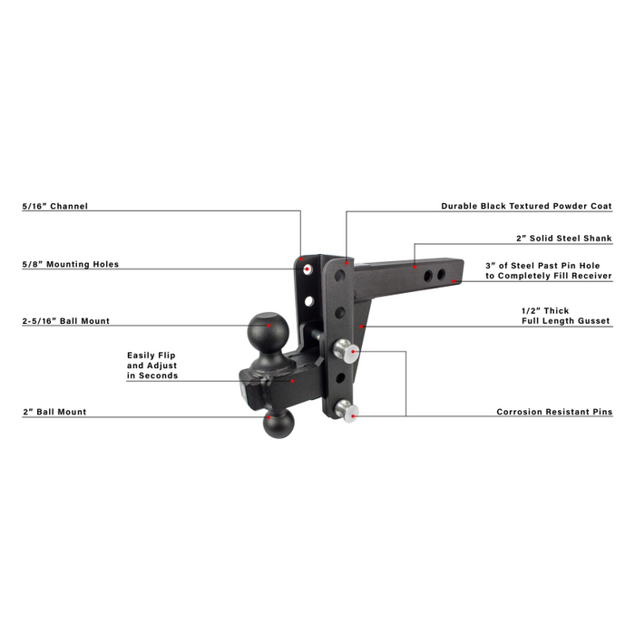 BulletProof Hitches 2.0" Extreme Duty 4" Drop/Rise Hitch Model ED204