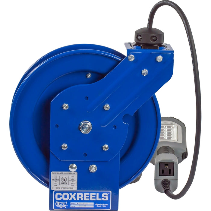 Coxreels PC Series Spring Driven Cord Reel 16 AWG x 50 ft. SJTO Cord 25A 600V LED Light With Tool Tap Handle - Cord Included Model PC13-5016-K