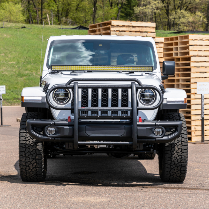 ARIES Pro Series Black Steel Grille Guard with Light Bar, Fits Select Jeep JL, Gladiator Model 2170032