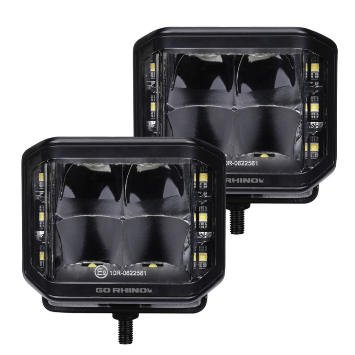 Go Rhino Blackout Series SIDELINE 4x3 LED Cube Spot Lights Without Amber LED's Model 750700321SCS