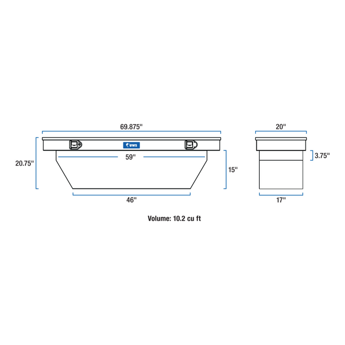 UWS 69" Deep Angled Crossover Truck Tool Box Model TBSD-69-A-MB