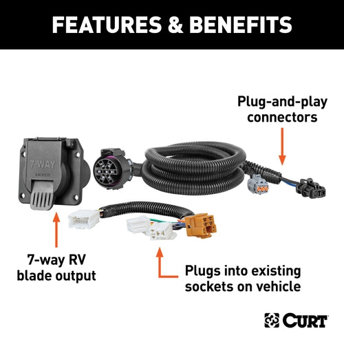 CURT Vehicle-Side Custom RV Blade 7-Pin Trailer Wiring Harness, Fits Select Nissan Frontier, Pathfinder, Xterra, Suzuki Equator Model 56226