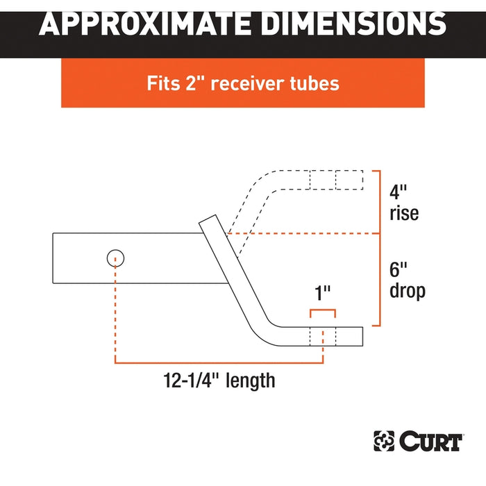 CURT Class 3 Trailer Hitch Ball Mount, Imported, Fits 2-Inch Receiver, 7,500 lbs, 1-Inch Hole, 6-Inch Drop Model 45880