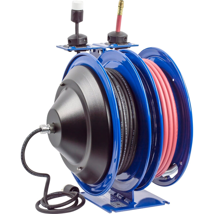 Coxreels Dual C Air-Electric Series Purpose Spring Rewind Reels 3/8 in. x 50 ft. - 12 AWG x 50 ft. - 20 Amps 300 PSI Hose Included Model C-L350-5012-A