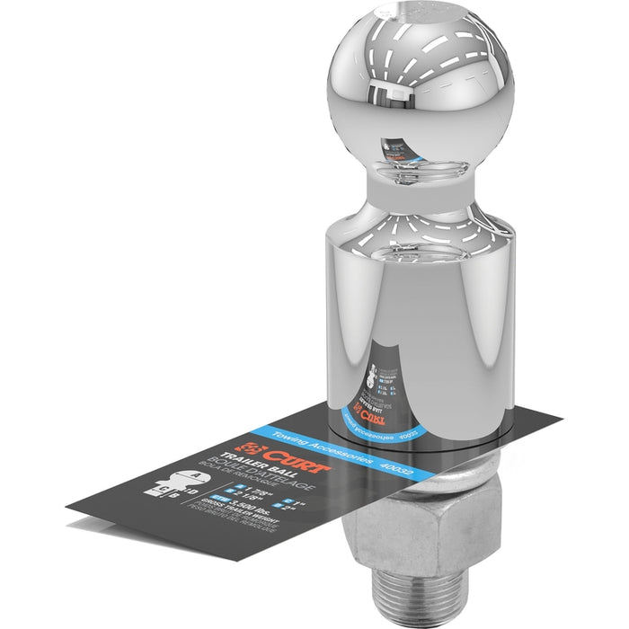 CURT Chrome Trailer Hitch Ball, 3,500 lbs, 2-Inch Rise, 1-7/8-Inch Diameter, 1 x 2-1/8-Inch Shank Model 40032