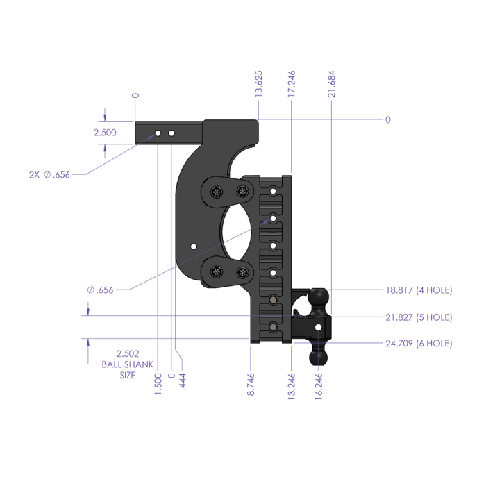 Gen-Y The BOSS TORSION-FLEX 2.5" Rec 21" Drop 2.4K TW 21K Hitch Dual-Ball Pintle Lock Stab Model GH-1526