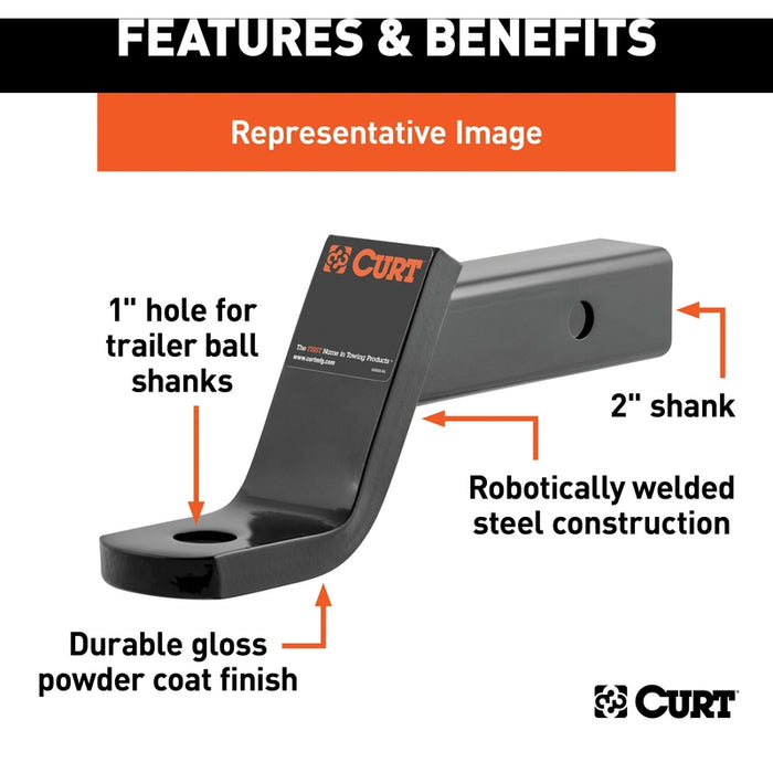 CURT Class 3 Trailer Hitch Ball Mount, Imported, Fits 2-Inch Receiver, 7,500 lbs, 1-Inch Hole, 2-In Drop, 3/4-Inch Rise Model 45840