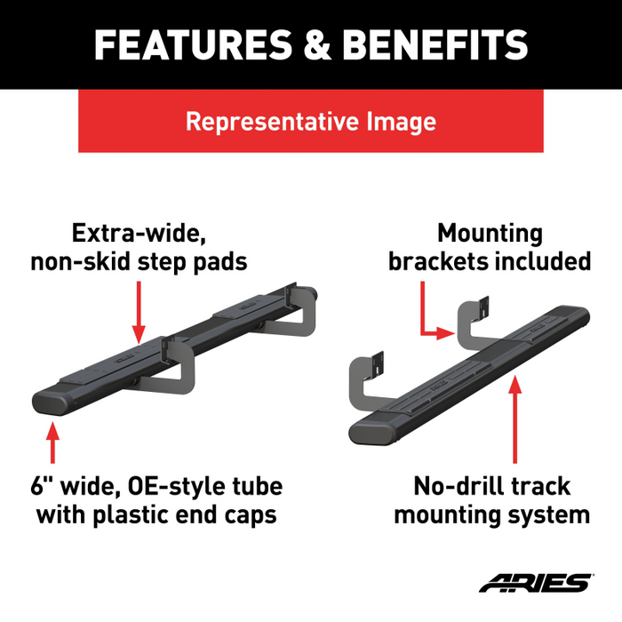 ARIES 6" x 85" Black Aluminum Oval Step Nerf Bars Model 4445013