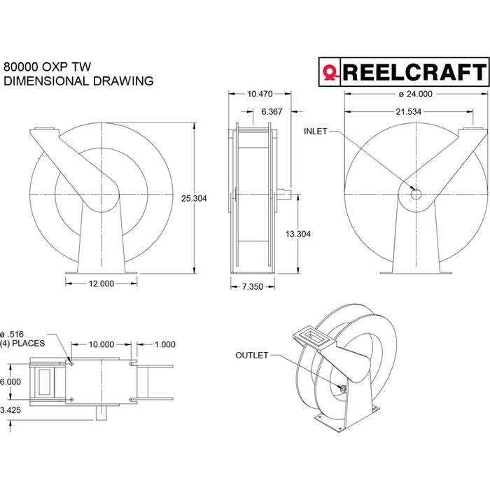 ReelCraft Series 80000 3/8 in. x 100 ft. Ultimate Duty Dual Pedestal Spring Retractable Hose Reel - 300 PSI Air/Water Model 81100OLP