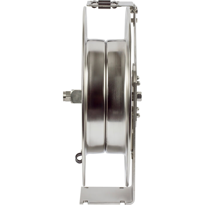 Coxreels SH-SS Series Electro-Polished Stainless Steel Spring Driven Hose Reel 3/8 in. x 50 ft. 300 PSI Super Hub - No Hose Model SHL-N-350-SS