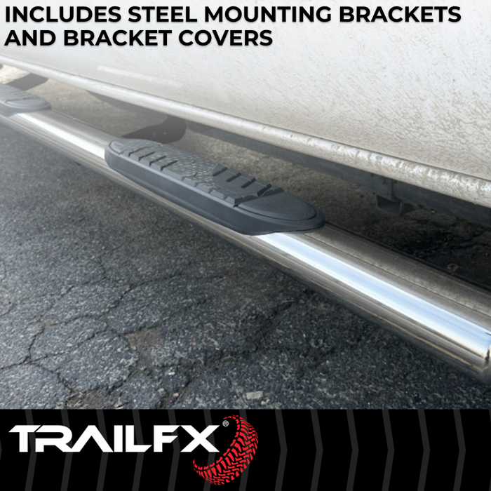 TrailFX 5" Oval Straight Step Nerf Bars W/ Step Pads Polised Stainless Steel Model A7102S