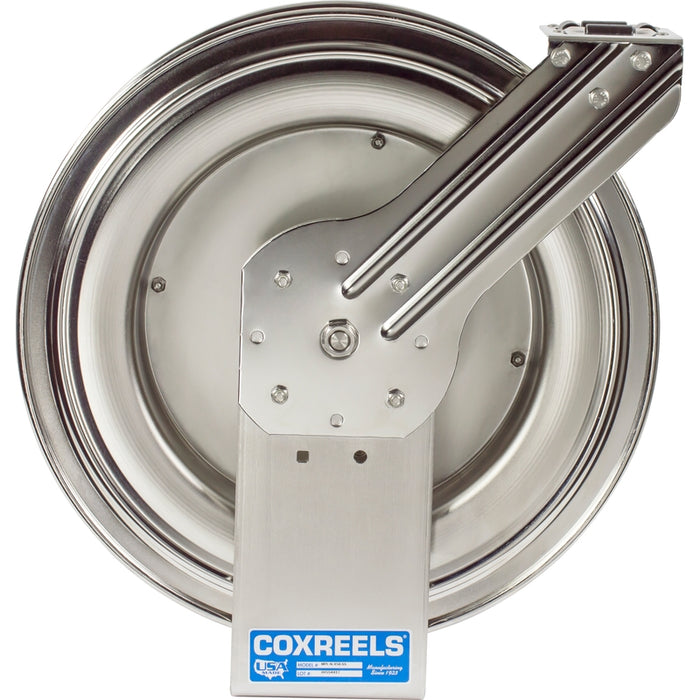 Coxreels MP-SS Series Electro-Polished Stainless Steel Spring Driven Hose Reel 3/8 in. x 50 ft. 3000 PSI Super Hub - No Hose Model MPL-N-350-SS