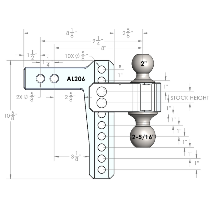BulletProof Hitches 2.0" Aluminum Medium Duty 6" Drop/Rise Hitch Model AL206