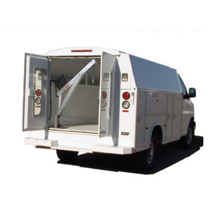 SpitzLift Low Roof Enclosed Service Body Rear Door Fold Down 900 lb. 12V Crane Package Model Option-2-ESB-P8