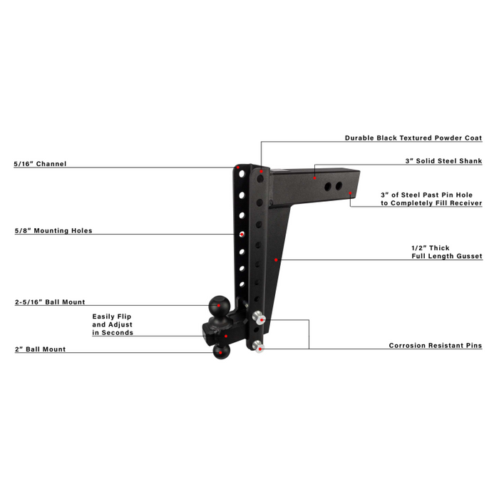 BulletProof Hitches 3.0" Heavy Duty 14" Drop/Rise Hitch Model HD3014