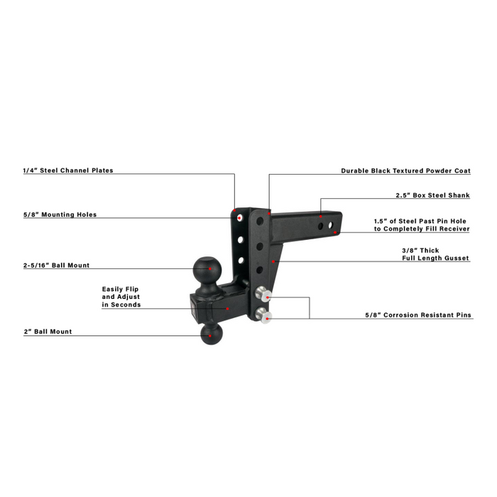 BulletProof Hitches 2.5" Medium Duty 4" Drop/Rise Hitch Model MD254