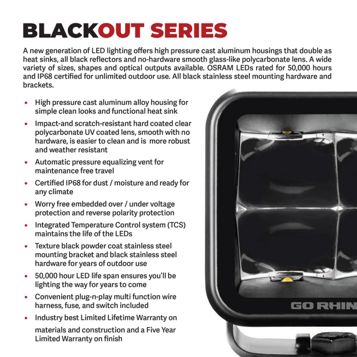 Go Rhino Blackout Series MAXROUND 9" Round LED Driving Light w/Daytime Running Lights Model 751700911DRS