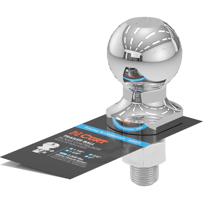 CURT Chrome Trailer Hitch Ball, 2,000 lbs, 1-7/8-Inch Diameter, 3/4 x 1-5/8-Inch Shank Model 40001
