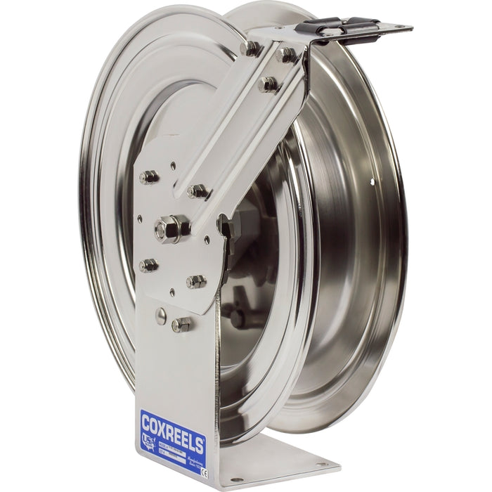 Coxreels P-SS Series Electro-Polished Stainless Steel Spring Driven Hose Reel 3/8 in. x 50 ft. 300 PSI Low Pressure - No Hose Model P-LPL-350-SS