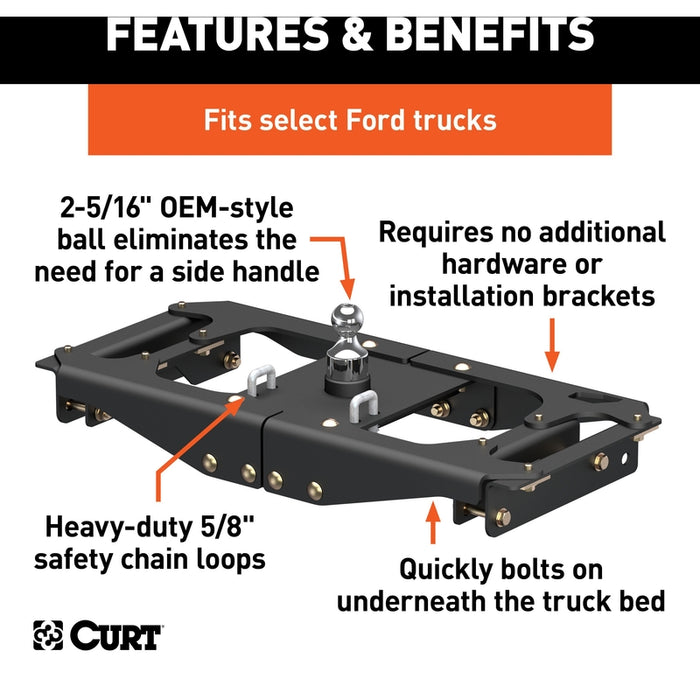 CURT Factory Original Equipment Style Gooseneck Hitch, 38,000 lbs. 2-5/16-Inch Ball, Fits Select Ford F-250, F-350, F-450 Super Duty Model 60702
