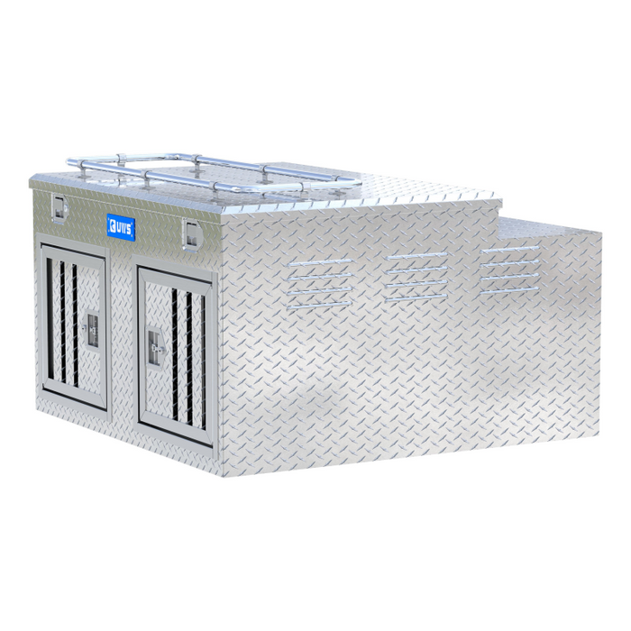 UWS Bright Aluminum 48" x 48" Double-Door Dog Box with Full Enclosure & Storage Model DB-4848N