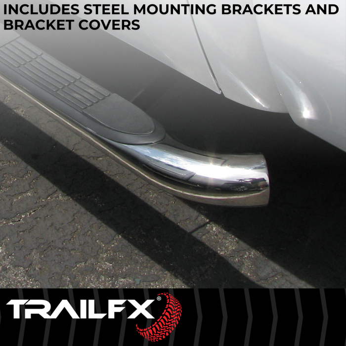 TrailFX 3" Round Bent Step Nerf Bars W/ Step Pads Polished Stainless Steel Model A0068S