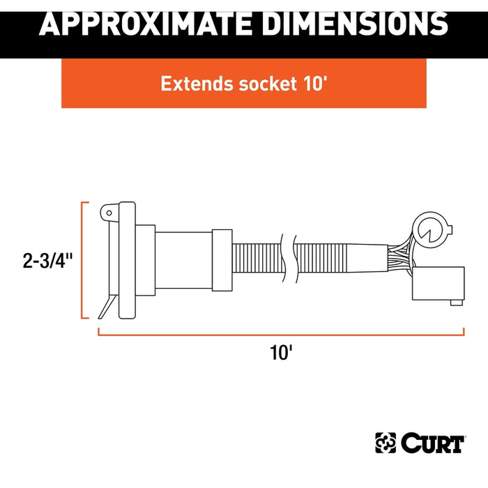 CURT 10-Foot Vehicle-Side Truck Bed 7-Pin Trailer Wiring Harness Extension, Select Chevrolet, Dodge, Ford, GMC, Nissan, Ram, Toyota Model 56000