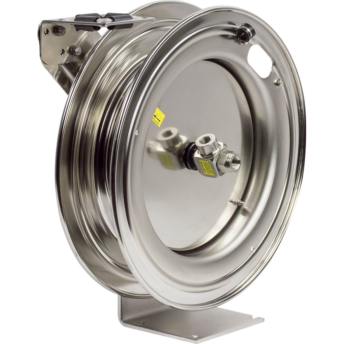 Coxreels P-SS Series Electro-Polished Stainless Steel Spring Driven Hose Reel 3/8 in. x 50 ft. 300 PSI Low Pressure - No Hose Model P-LPL-350-SS