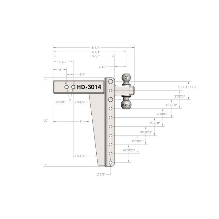 BulletProof Hitches 3.0" Heavy Duty 14" Drop/Rise Hitch Model HD3014