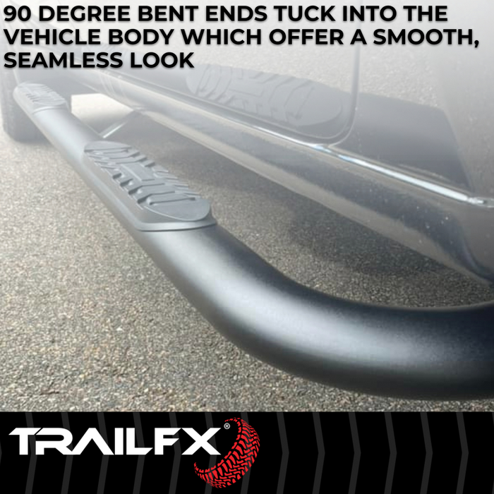 TrailFX 4" Oval Bent Step Nerf Bars W/ Step Pads Powder Coat Black Steel Model A1019T