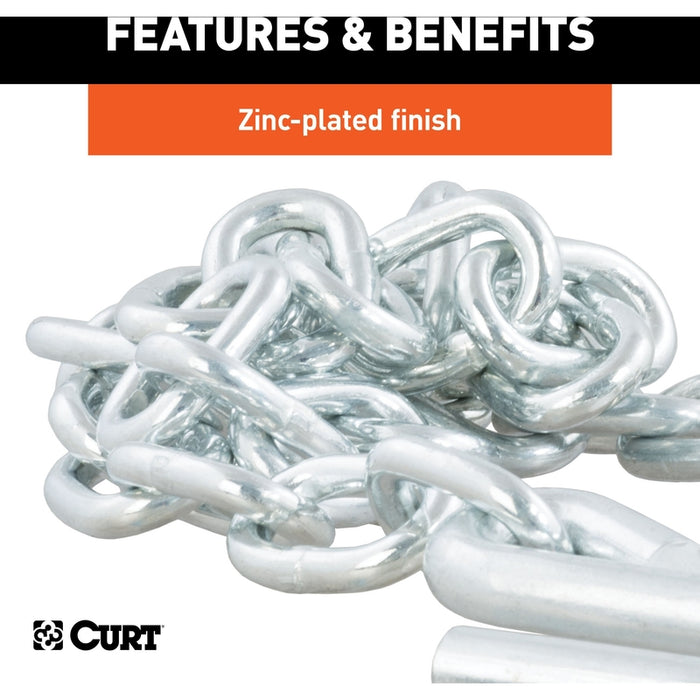 CURT 48-Inch Trailer Safety Chain with 17/32-In S-Hooks, 7,000 lbs Break Strength Model 80301