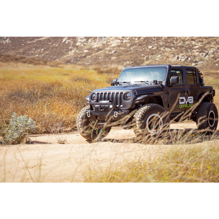 DV8 Offroad 2007-2026 Jeep GladiatorJT Wrangler JK JKU JL JLU Stubby Front Bumper With Plated Bull Bar Model FBJL-06