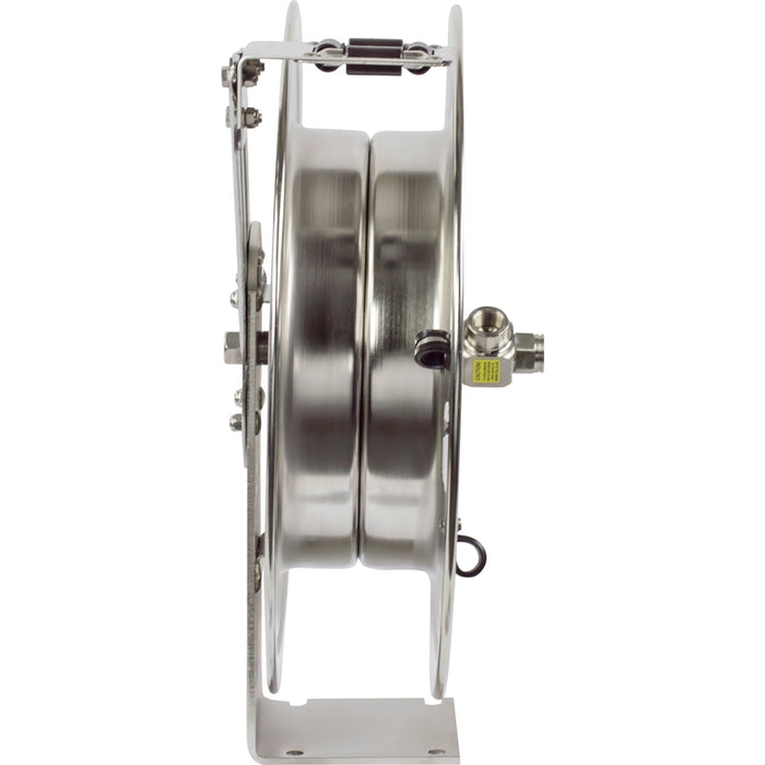 Coxreels MP-SS Series Electro-Polished Stainless Steel Spring Driven Hose Reel 1/2 in. x 50 ft. 2500 PSI Super Hub - No Hose Model MPL-N-450-SS