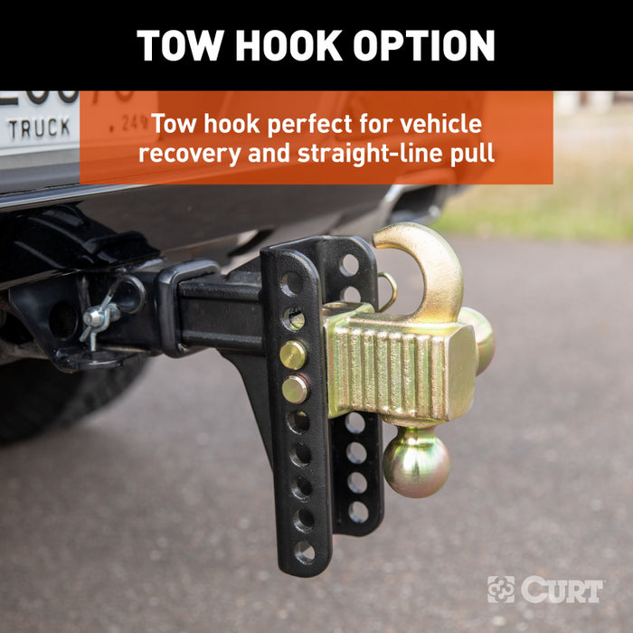 CURT Adjustable Channel Mount with Hook & Step Dual-Ball - 2" Shank, 14K, 6" Drop Model 45904