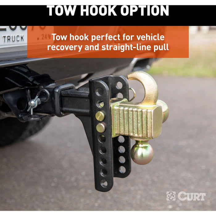 CURT Adjustable Trailer Hitch Ball Mount, Tow Hook Step, 2-Inch Receiver, 6-Inch Drop, 2 and 2-5/16-Inch Balls, 14,000 lbs Model 45904