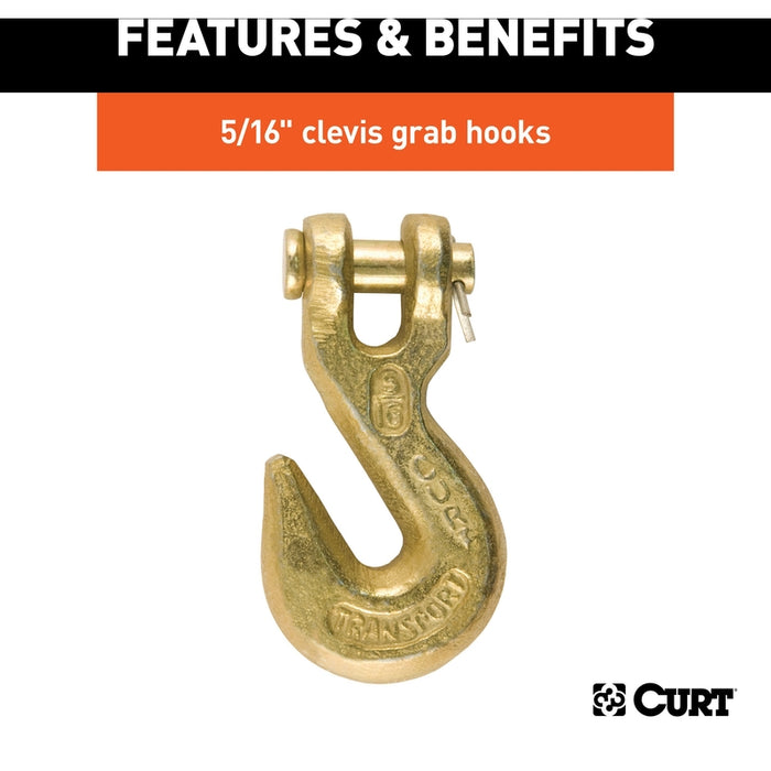 CURT 25-Foot Transport Binder Chain, 5/16-Inch Clevis Hooks, 18,800 lbs Break Strength, Load Tie-Down, Trailer, Flatbed Model 80308