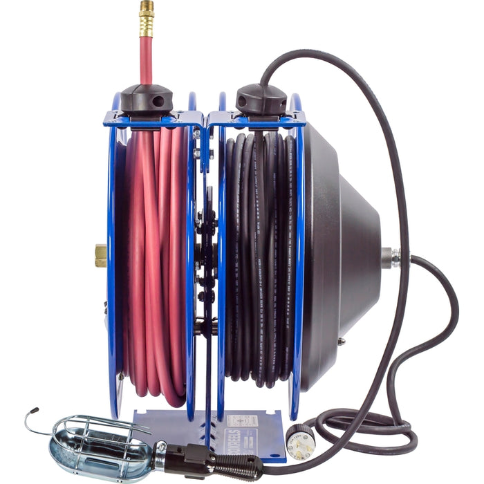 Coxreels Dual C Air-Electric Series Purpose Spring Rewind Reels 3/8 in. x 50 ft. - Incandescent Cage Light - 16 AWG x 50 ft. - 13 Amps 300 PSI Hose Included Model C-L350-5016-E