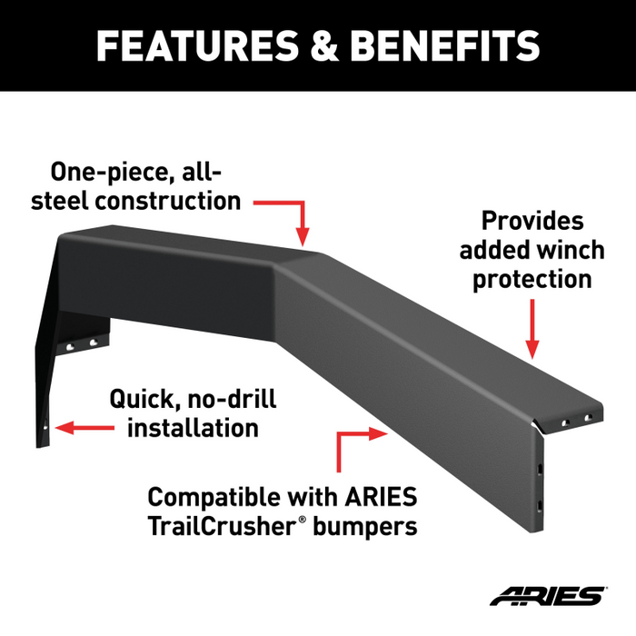 ARIES TrailCrusher Jeep Wrangler, Gladiator Steel Front Bumper Angular Brush Guard Model 2156050