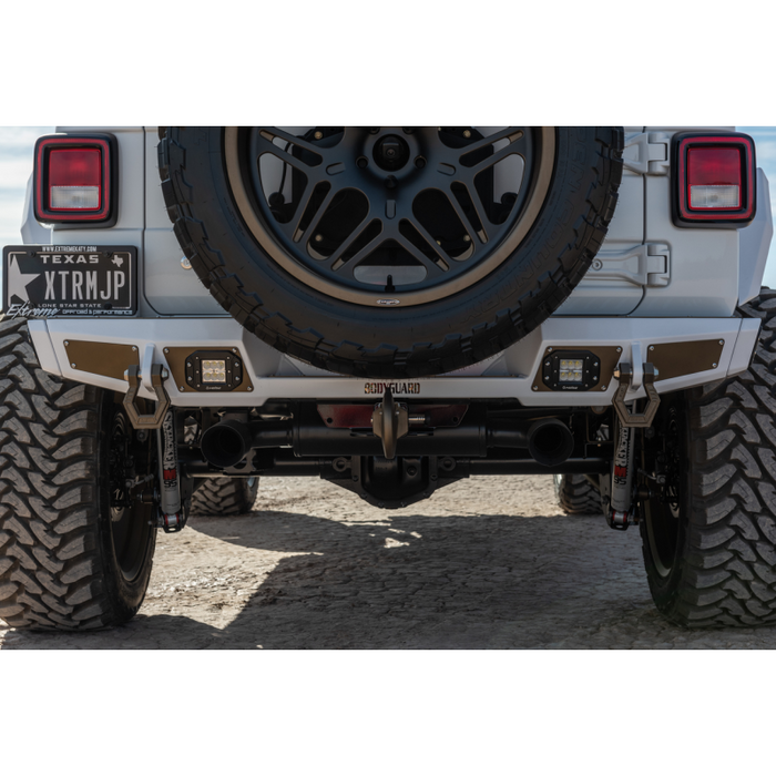 Bodyguard JL Rear Bumper Sensor Cutouts Reverse Light Cutouts Texture Black Powder Coat Model 56222T
