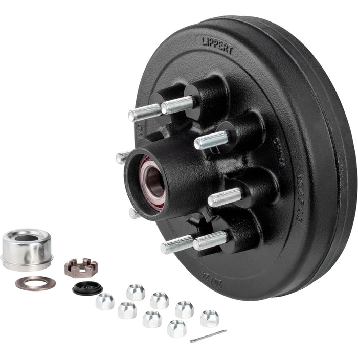 CURT 12" Brake Drum Hub Kit with Installed Bearings - 8 on 6-1/2", 9/16" Studs, 7,000-lb. Axles Model 2024013261