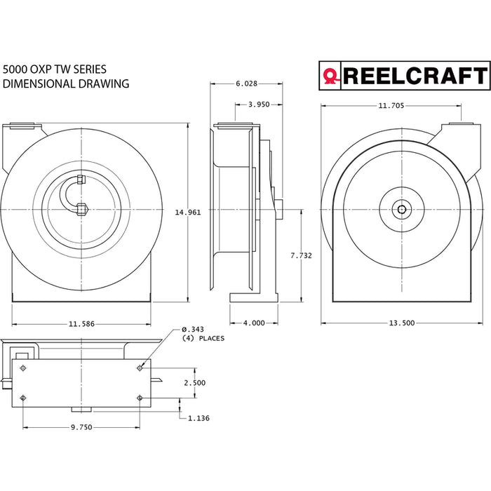 ReelCraft Series 5000 1/2 in. x 50 ft. Premium Duty Hose Reel - 300 PSI Air/Water Model A5850OLP