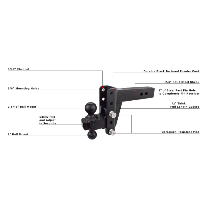 BulletProof Hitches 2.5" Heavy Duty 4" Drop/Rise Hitch Model HD254