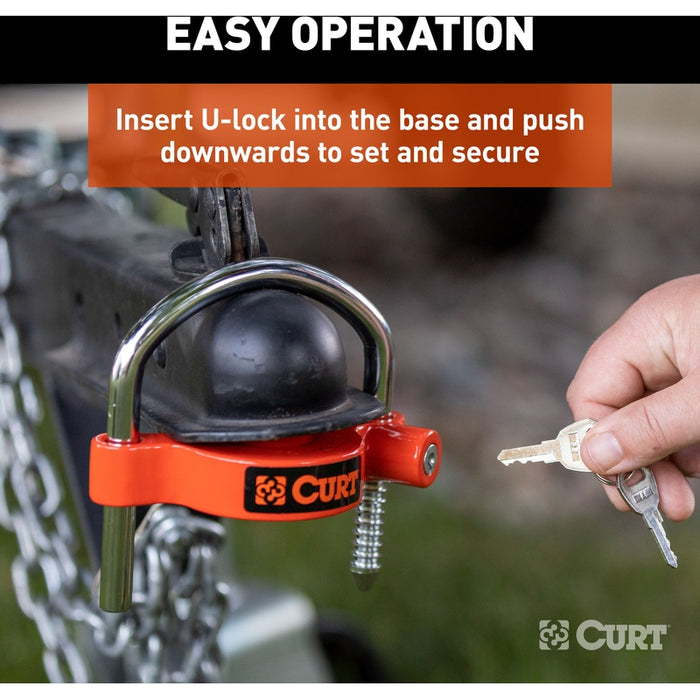 CURT 23090-KA Universal Trailer Coupler Lock, Bright Orange, Fits Couplers with 1-7/8", 2" or 2-5/16" Ball Diameter, Keyed Alike Model 23090-KA