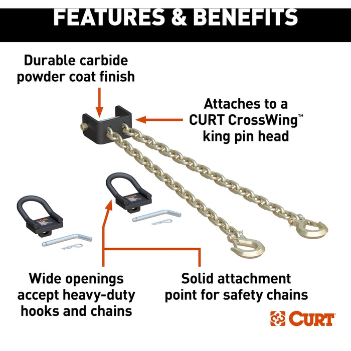 CURT CrossWing 5th Wheel Safety Chain Assembly with Rail Anchors Model 16612
